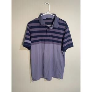 Greyson Performance Mens‎ L 3 Button Purple Striped Golf Polo Shirt Short Sleeve